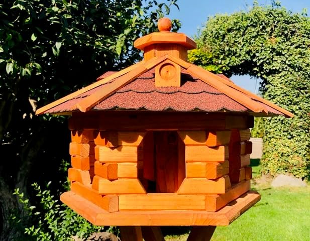 handgefertigtes Sechseck Vogelhaus aus Holz wetterfest M - XXL mit und ohne Ständer I Futterhaus I F