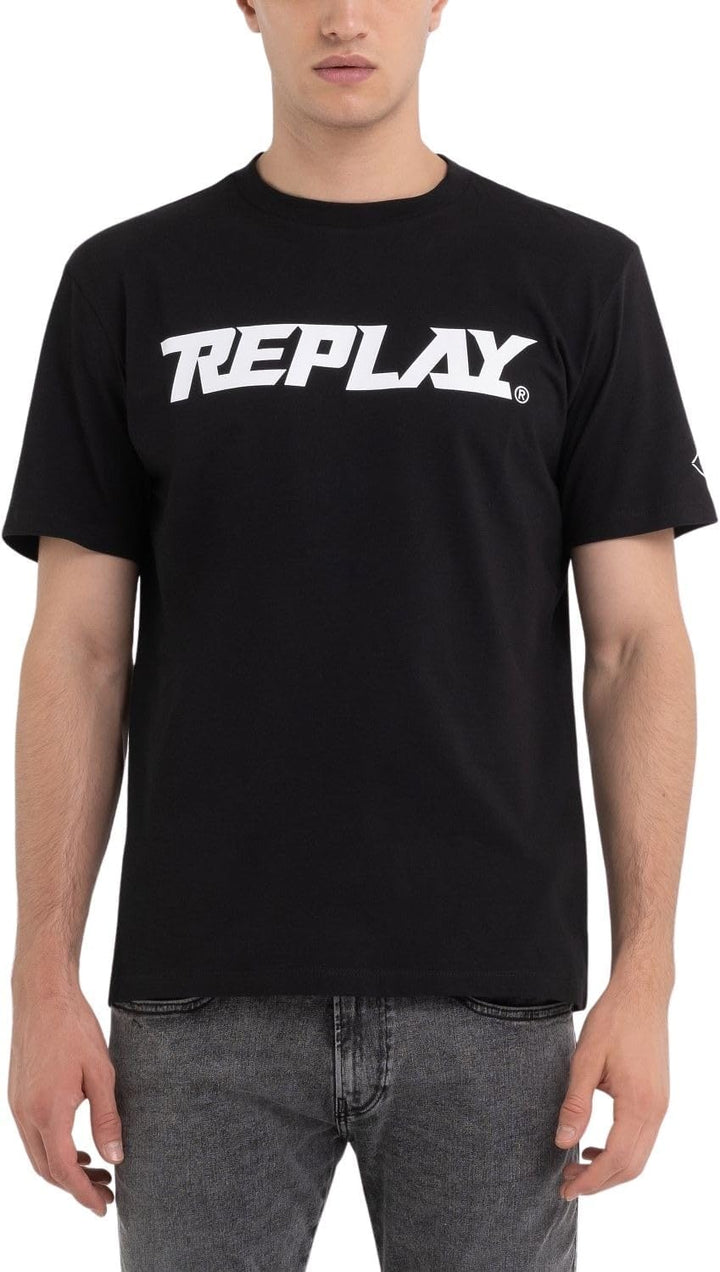 Replay Herren T-Shirt Kurzarm Rundhalsausschnitt mit Logo XL Black 098, XL Black 098