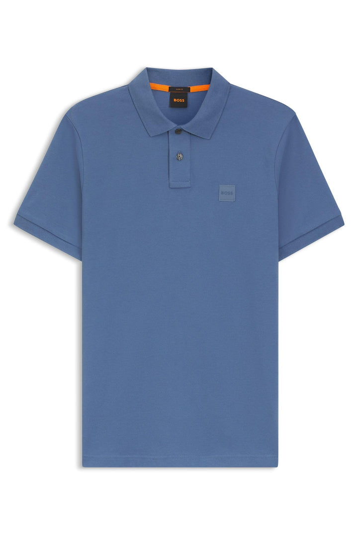 BOSS Herren Passenger Slim-Fit Poloshirt aus Stretch-Baumwolle mit Logo-Aufnäher S Blau489, S Blau48