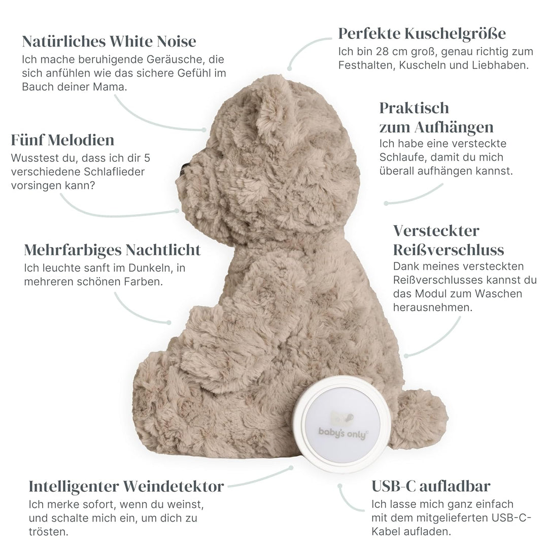 Baby's Only - Bo das Teddybär - Einschlafhilfe - Spieluhr Baby mit White noise - Kuscheltier mit Wei