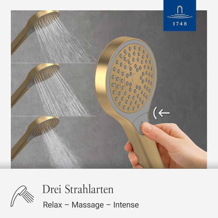 Villeroy & Boch Verve Showers Duschkopf, Handbrause mit 3 Strahlarten per Knopfdruck, EasyClean, Was