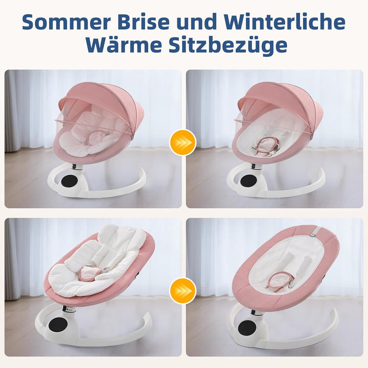 Babywippe Elektrisch Neugeborene bis 9 kg, Klappbar Bluetooth Babyschaukel Elektrisch mit 5 Schwingg