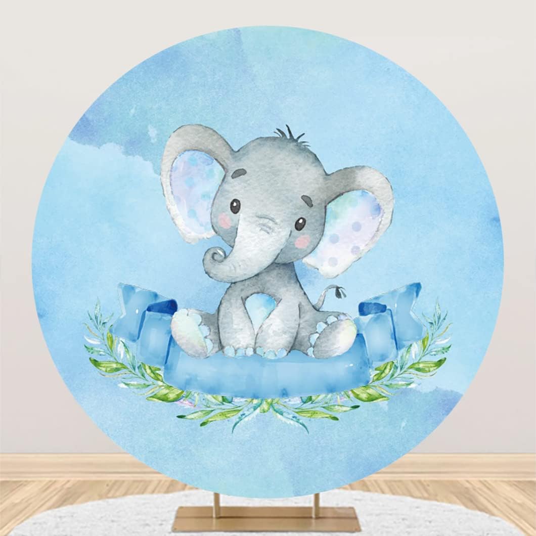 Renaiss 2.3m Elefant Thema Runde Kulisse Baby Dusche Kreis Bogen Hintergrund für Jungen Kinder Gebur