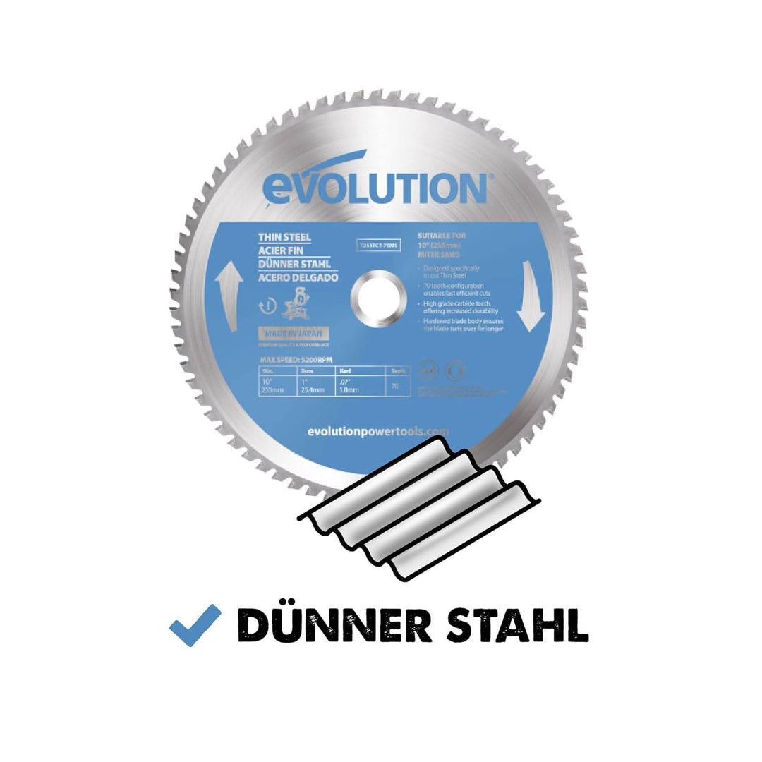 Evolution (T255TCT-70MS) - 255 mm Sägeblatt zum Schneiden von Dünnstahl - Metall-Sägeblatt Hartmetal