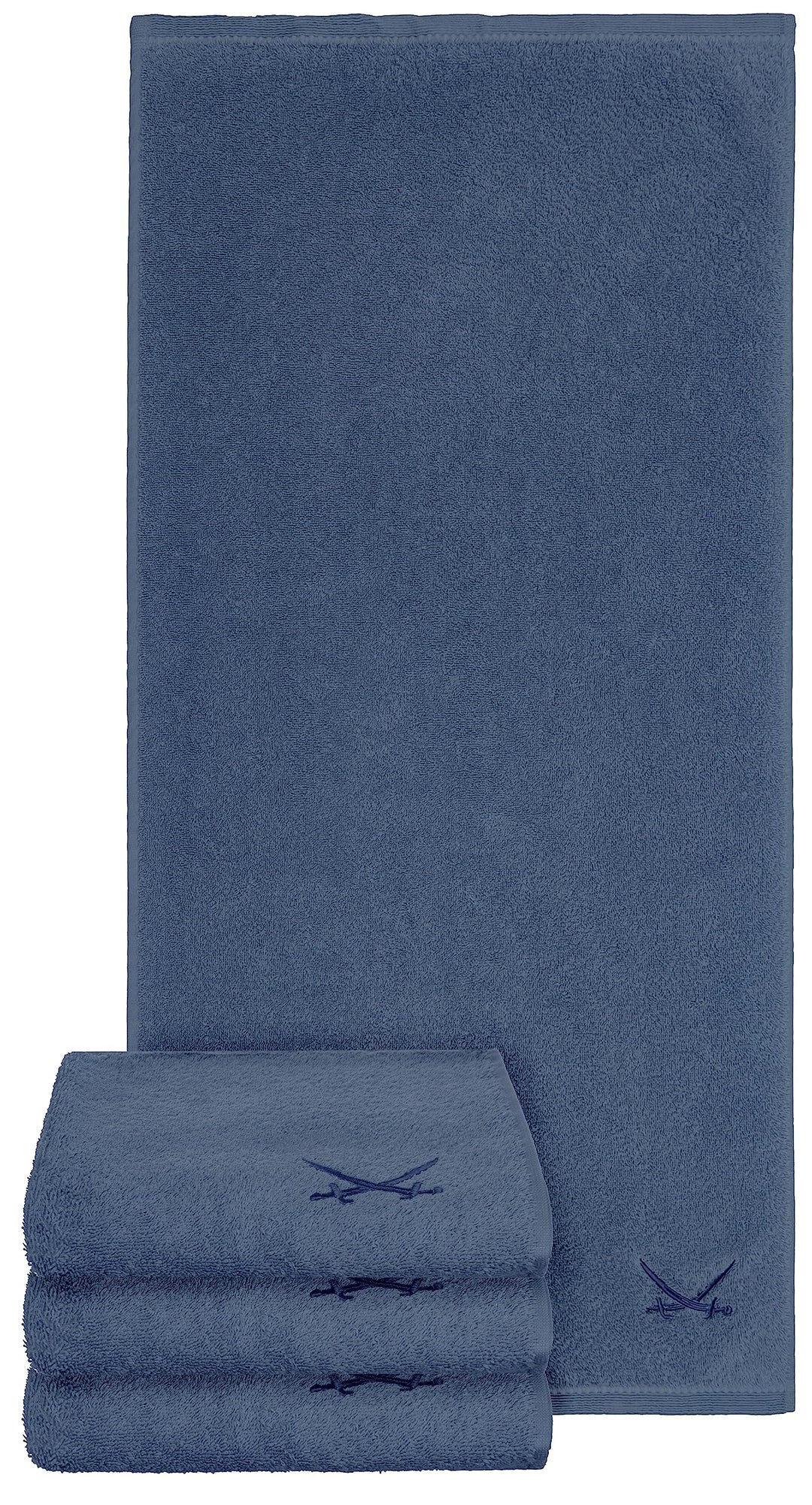 Sansibar Handtuch mit gesticktem Säbel Logo Badtuch 100% Baumwolle 50x100 cm (4er Set, Blau) 4er Set