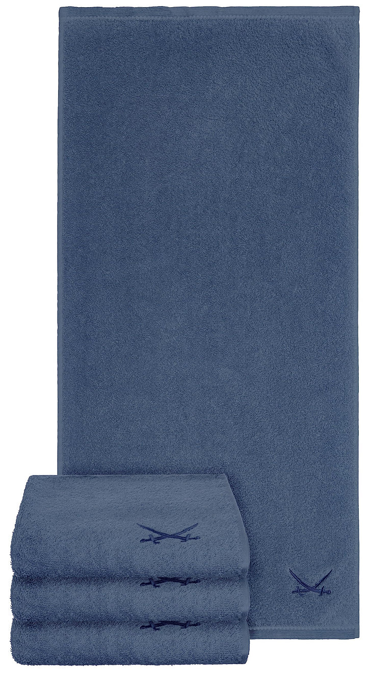 Sansibar Handtuch mit gesticktem Säbel Logo Badtuch 100% Baumwolle 50x100 cm (4er Set, Blau) 4er Set