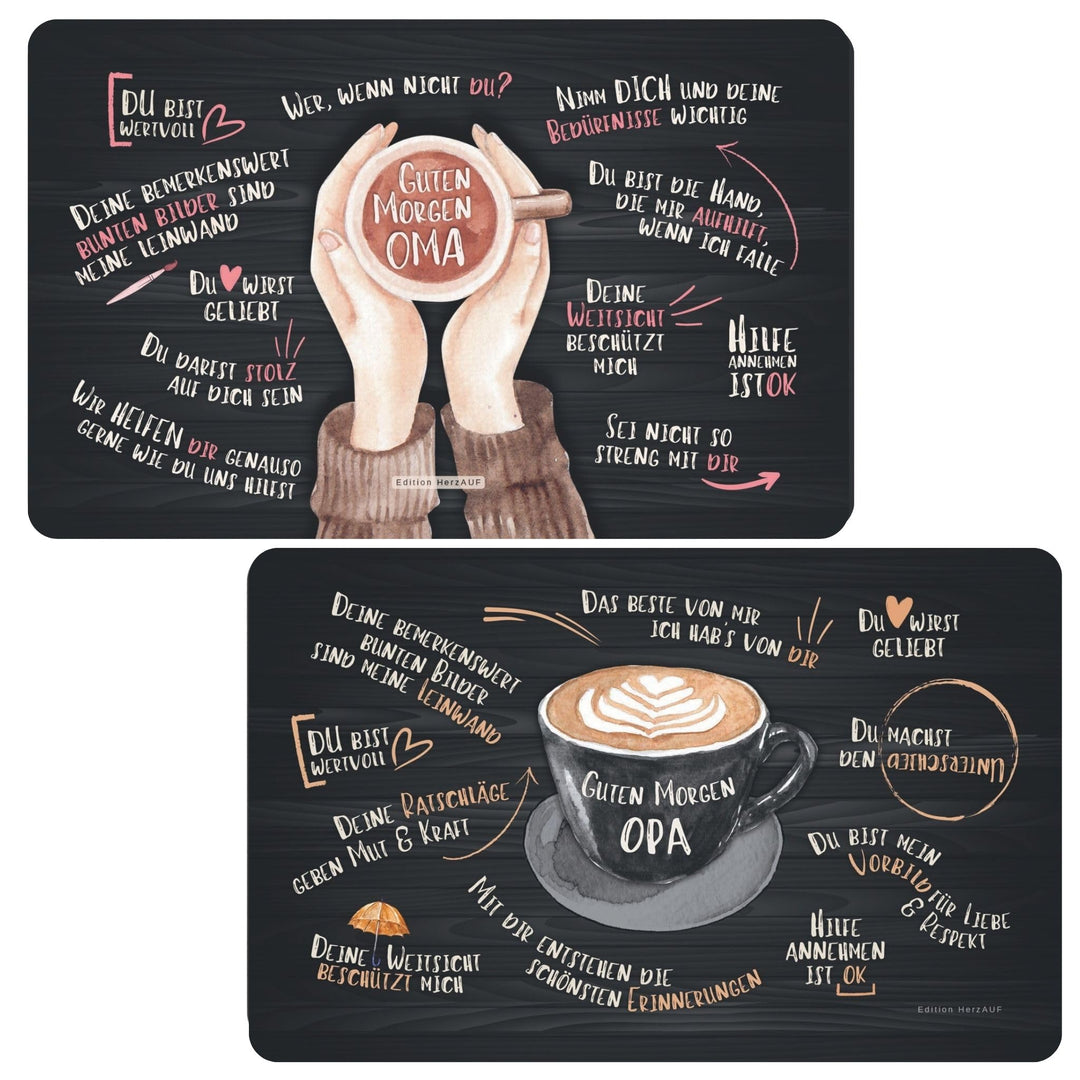Geschenk für Grosseltern: Frühstücksbrettchen Set GUTEN MORGEN für Oma und Opa, Geschenk für werdend