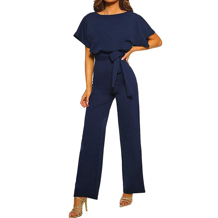 Coloody Damen Lang Jumpsuit Elegant Sommer Kurzarm V-Ausschnitt Overall Hosenanzug Romper Weites Bei