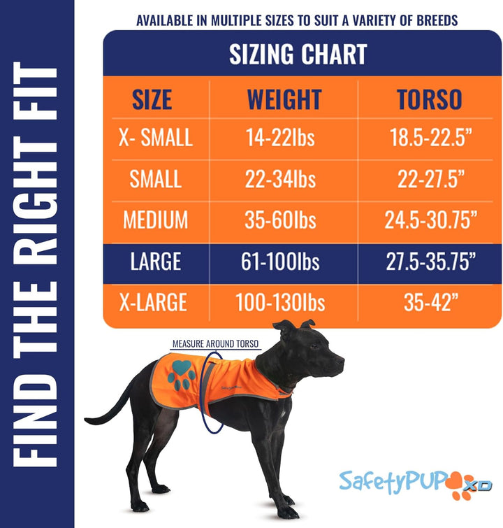 SafetyPUP XD Hund Warnweste, Grössen passen Hunde 14 lbs bis 130 lbs Blaze Orange Gross, Groß