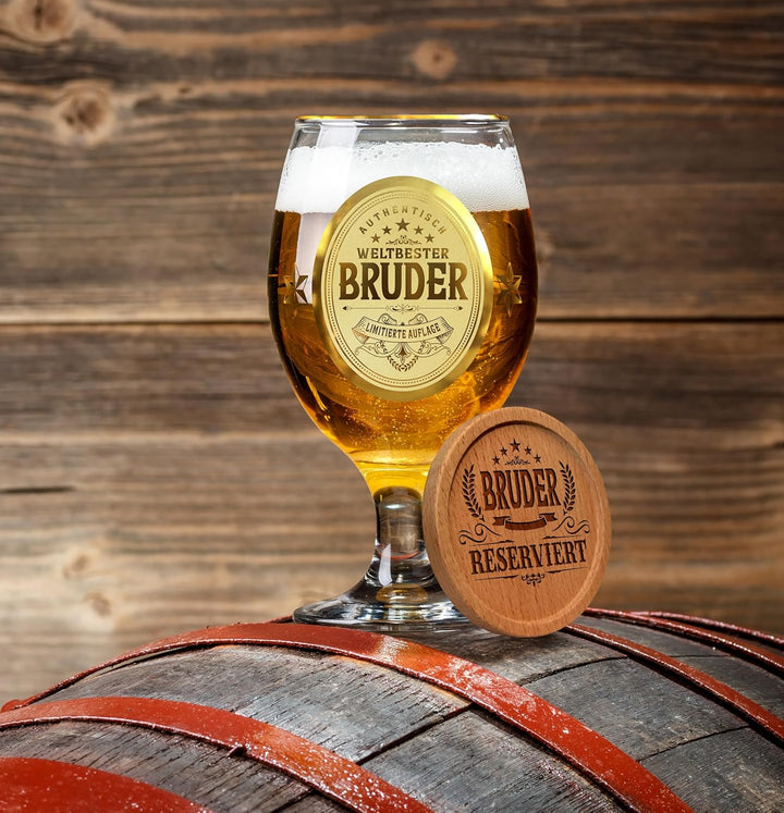 CROWNLY CRYSTAL® Personalisiertes Bierglas Mit Gravur - Geschenk für Bruder Zum Geburtstag - Männerg