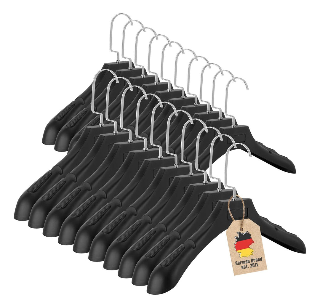 Kleiderbügel in UNIVERSAL SCHWARZ - 20 Stück breite Kleiderbügel aus Kunststoff mit Anti-Rutsch Ober