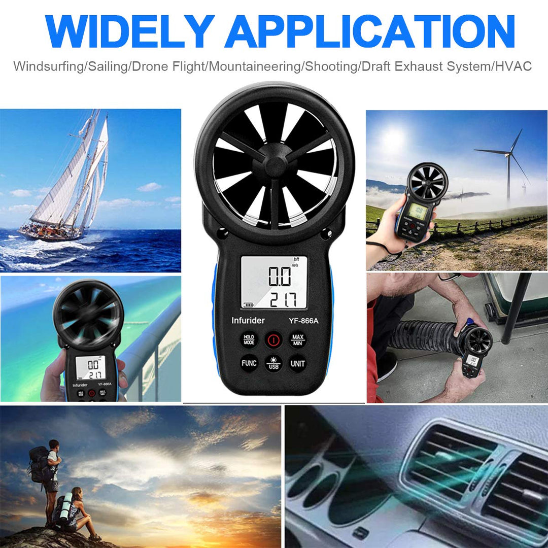 Windmesser Windmessgerät,INFURIDER YF-866A Handheld Anemometer Digital Wind Speed Meter Gauge Windge