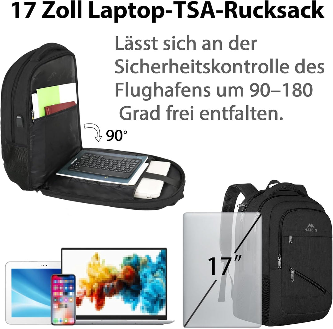 MATEIN Rucksack Herren, Laptop Rucksack 17 Zoll mit USB Ladeanschluss und TSA-Zertifizierung,Gross W