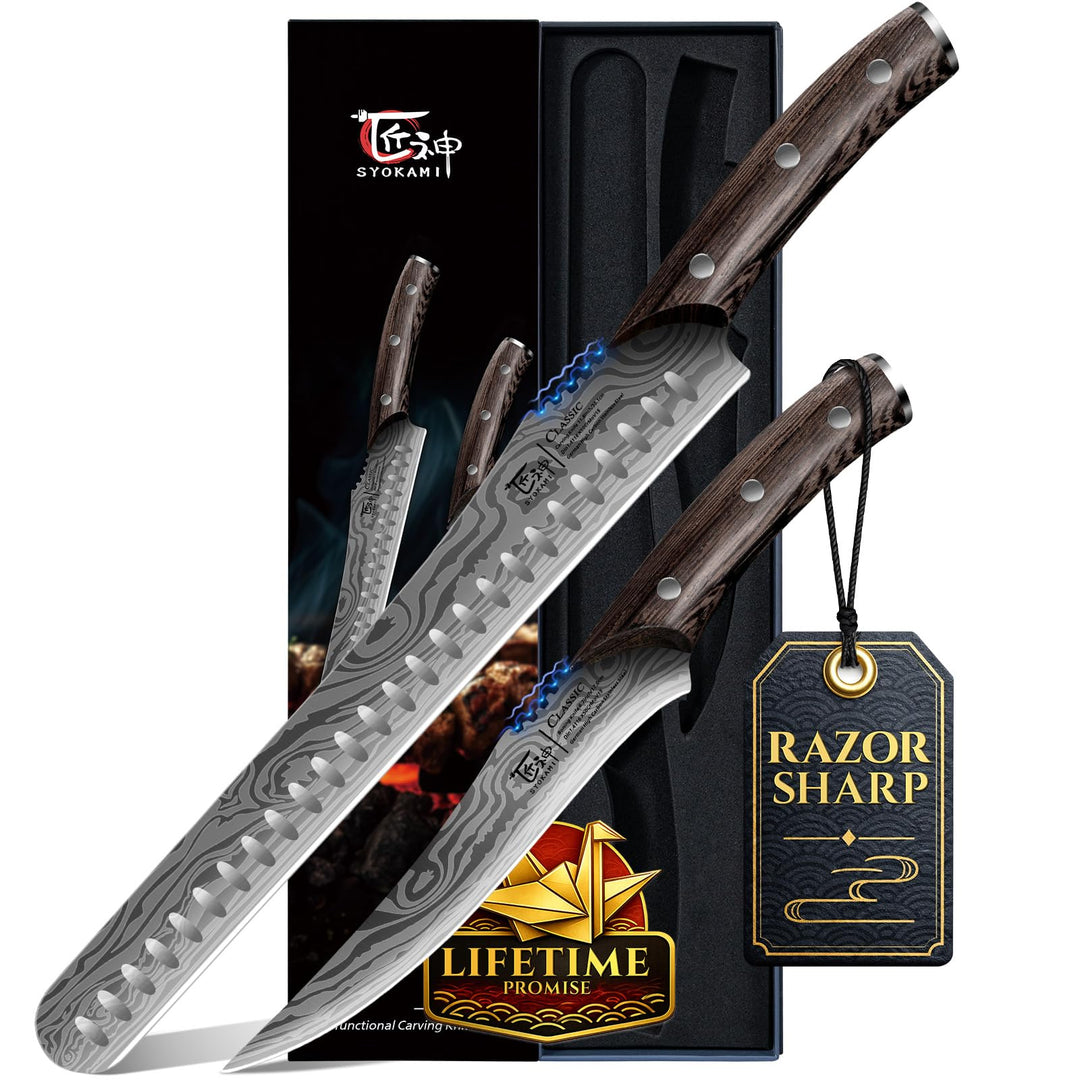Fleischermesser Set 2-teilig, Küchenmesser zum Schneiden von Fleisch, Hackmesser, Ausbeinmesser & Ze