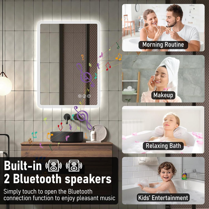 Bluetooth Badezimmerspiegel mit Beleuchtung LED, 50x70cm Spiegel mit Light, Wandspiegel mit Frontbel