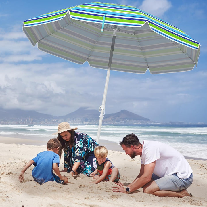 GOPLUS Strandschirm, Sonnenschirm um 30° knickbar, Gartenschirm UV 50+, Tischschirm mit Bodenhülse,