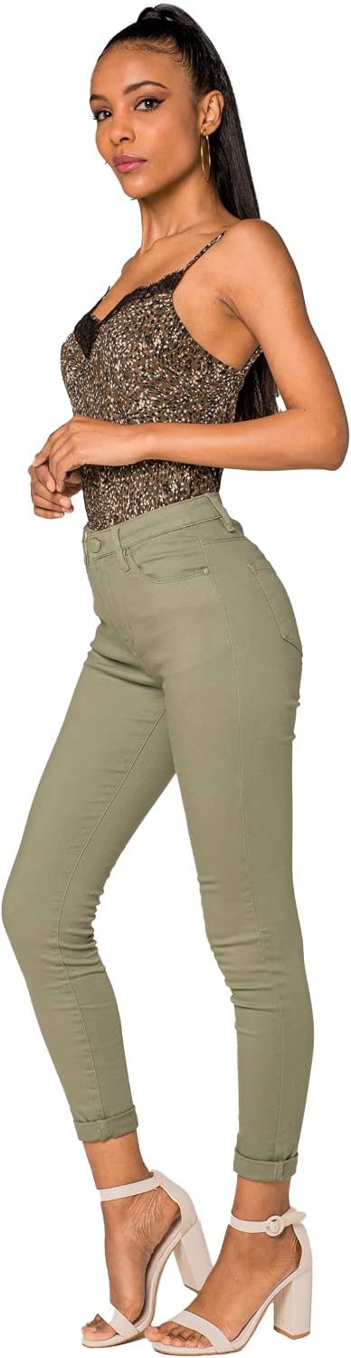 Nina Carter P056 Damen Jeanshosen Skinny Fit Jeans High Waist S Mandelgrün (P109-17), S Mandelgrün (