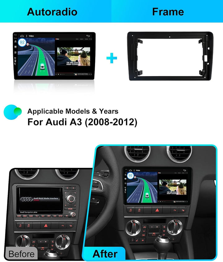 Android 15 IPS Autoradio Passt für Audi A3 8P 8PA S3 RS3 (2003-2013) - Eingebautes Kabellos CarPlay