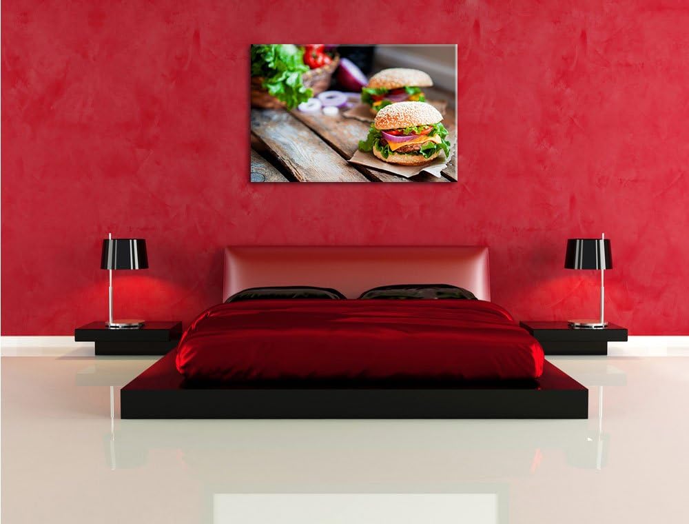Pixxprint Leckere Burger, Format: 100x70 auf Leinwand, XXL riesige Bilder fertig gerahmt mit Keilrah