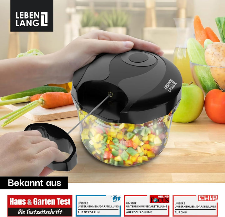 LEBENLANG Gemüse & Zwiebelschneider - 1L Obst Zerkleinerer manuell & BPA-Frei | Schwarz für Zwiebeln