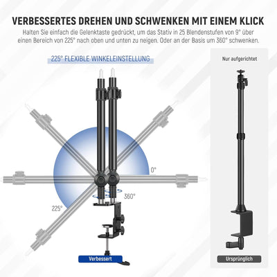 NEEWER Upgraded C Klemme Tischhalterung für Dual Kamera Halterung Stand, 225°Neigung & 360°Drehung T