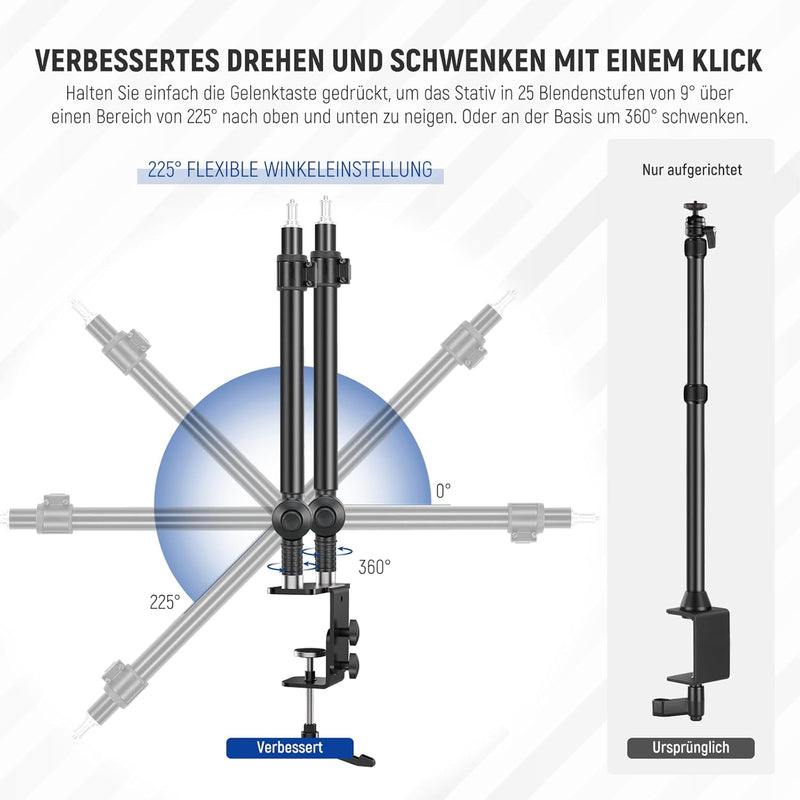 NEEWER Upgraded C Klemme Tischhalterung für Dual Kamera Halterung Stand, 225°Neigung & 360°Drehung T