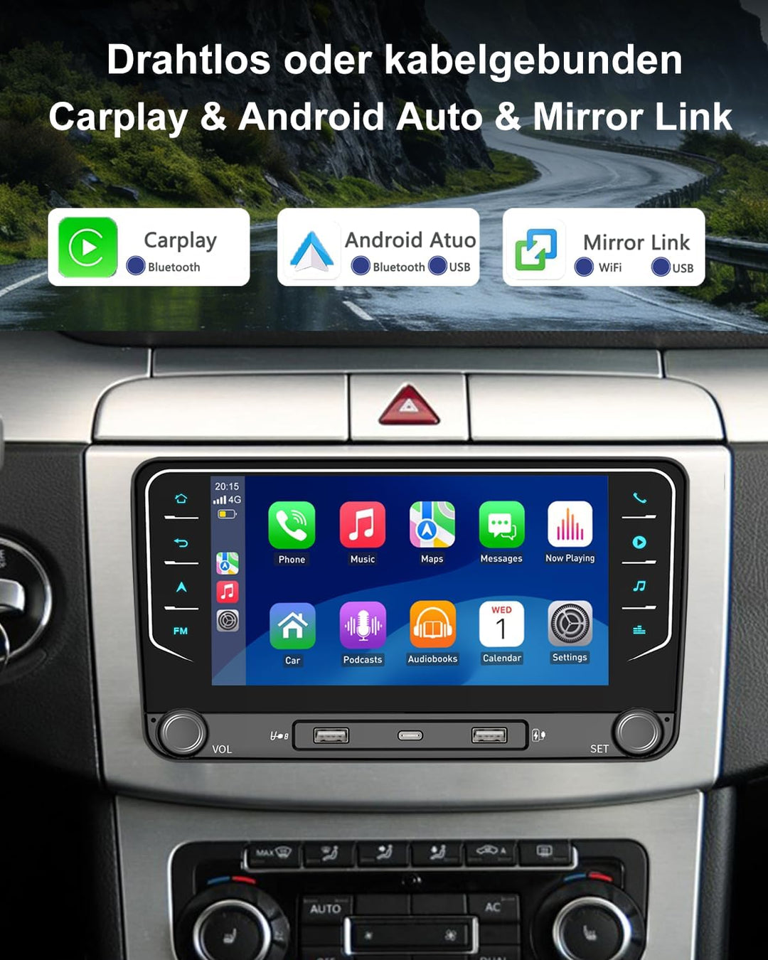 ESSGOO 4+64G Bluetooth Autoradio CarPlay und Android Auto Für VW Golf 5 6 Plus Touran Tiguan EOS Pas