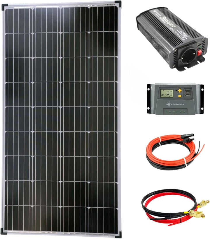 solartronics Komplettset 1x130 Watt Solarmodul 600 Watt Wandler Laderegler Photovoltaik Inselanlage