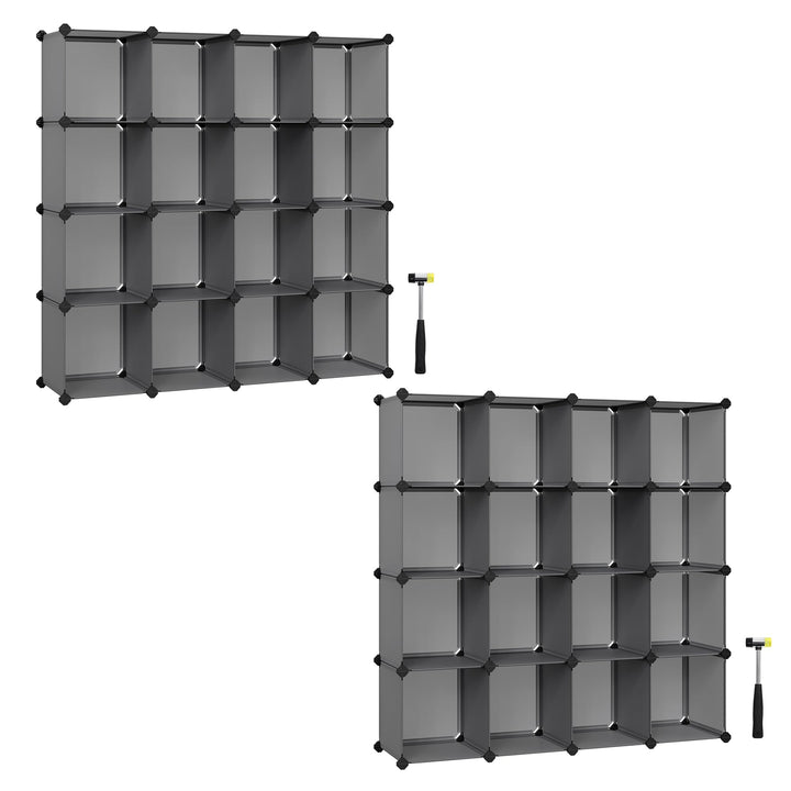SONGMICS Schuhregal, Regalsystem, Steckregal, 16 Würfel x 2, DIY Würfelregal, stapelbar, aus PP-Kuns