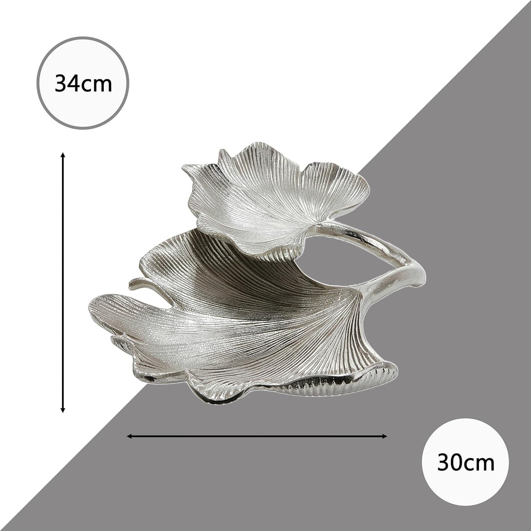 GILDE Deko Schale Ginkgo - Dekoschale aus Aluminium in silber B 34 cm