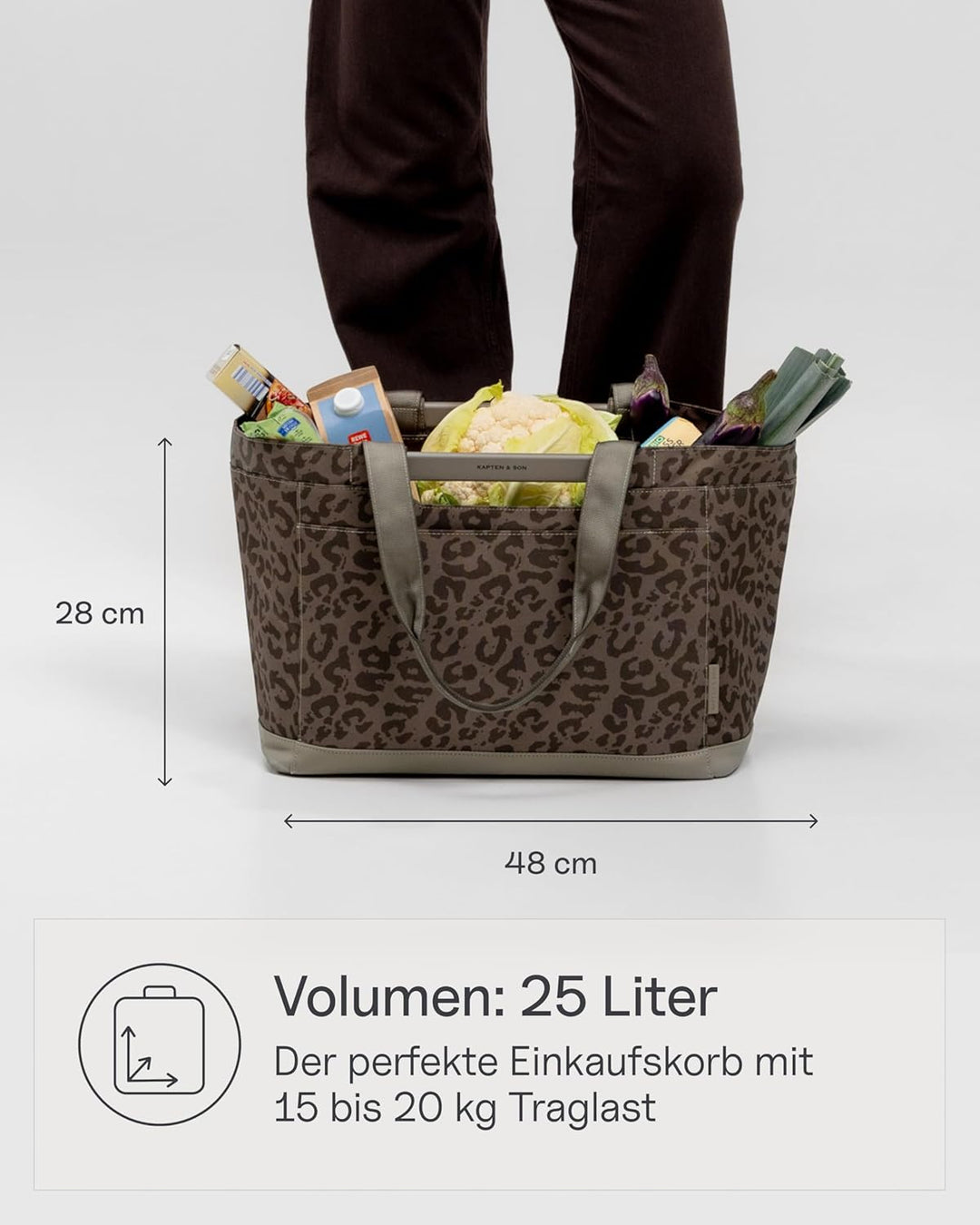 Kapten & Son Vaasa Einkaufskorb faltbar Leo Dark Brown 25 L | Korb Leo Muster | Inklusive Einkaufswa