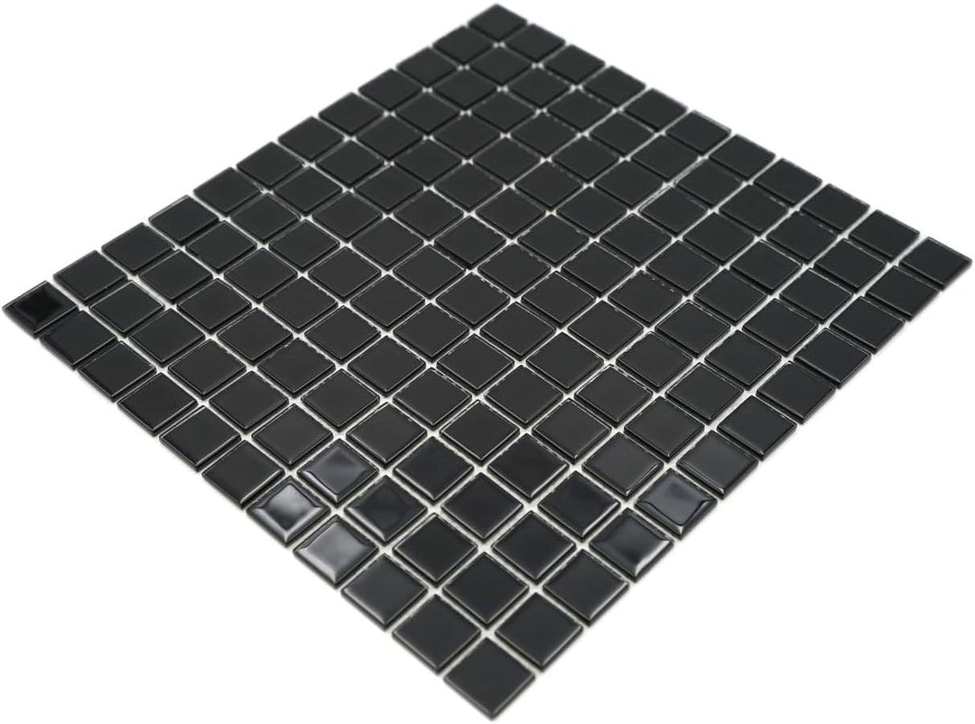 Mosaik Quadrat Crystal uni schwarz Glasmosaik Transluzent Transparent 3D Fliesenspiegel, Mosaikstein