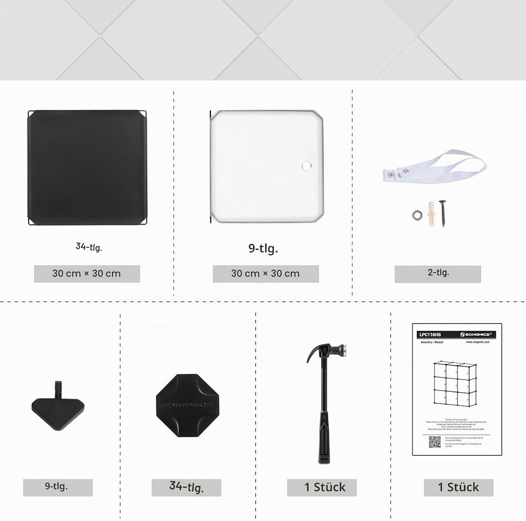 SONGMICS Regalsystem, Schuhregal, Set aus 9 Würfeln, Kleiderschrank aus Kunststoff, mit Türen, Steck