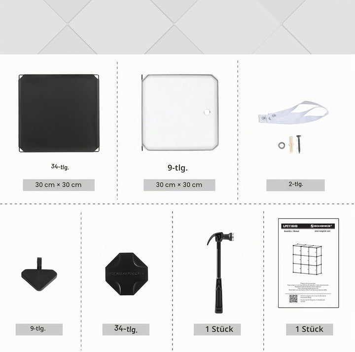 SONGMICS Regalsystem, Schuhregal, Set aus 9 Würfeln, Kleiderschrank aus Kunststoff, mit Türen, Steck