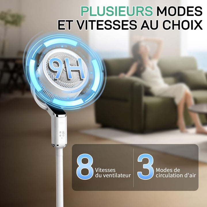 LEADZM Standventilator, leise, leistungsstark, omnidirektionale Oszillation 90 ° + 120 °, Höhe 62 –