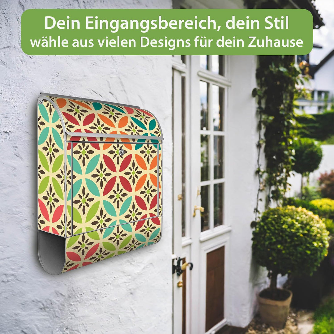 banjado® Design Briefkasten mit Motiv Diamant Muster 39x47x14cm &amp; 2 Schlüssel - Briefkasten Stahl Si
