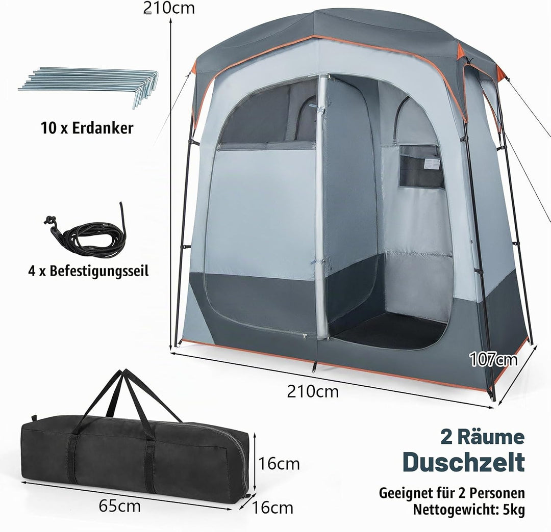 HOMASIS Duschzelt für 2 Personen, tragbares Umkleidezelt für Camping, Toilettenzelt mit Aufbewahrung