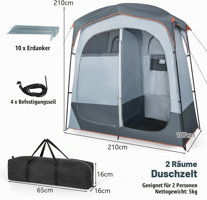 HOMASIS Duschzelt für 2 Personen, tragbares Umkleidezelt für Camping, Toilettenzelt mit Aufbewahrung
