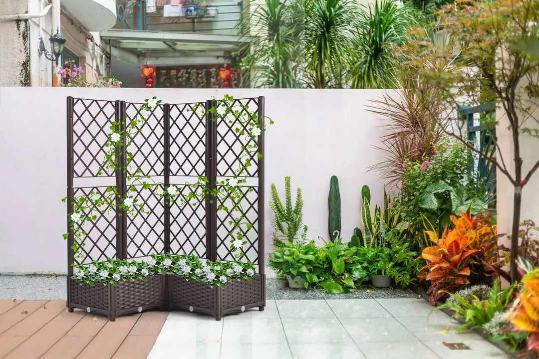 Mingone Rankgitter Hochbeet Pflanzgefäss Blumenkasten mit 3 Pflanzgefäss Wasserspeicher Balkonkasten