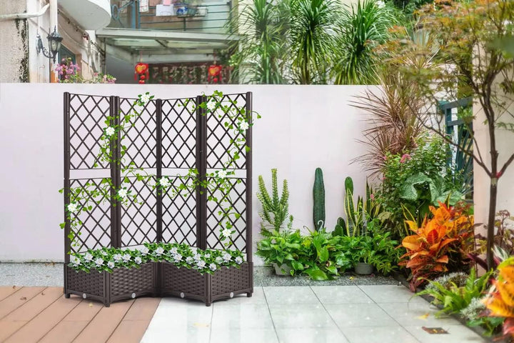 Mingone Rankgitter Hochbeet Pflanzgefäss Blumenkasten mit 3 Pflanzgefäss Wasserspeicher Balkonkasten