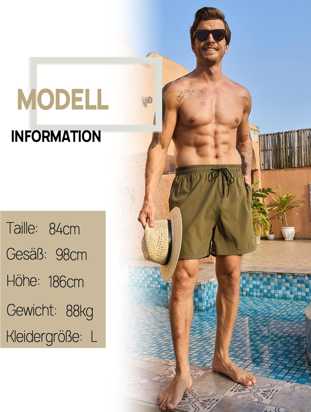 KBVOT Badehose Herren mit Kompression Liner Schnelltrocknend Badeshorts Männer Kurz Boardshorts Schw