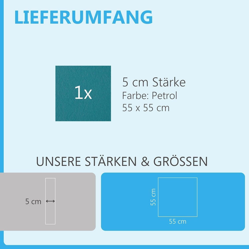 platino24 Akustikpaneele 1 Element Colore Quadrat 55 x 55 cm Petrol I Schallabsorber aus Basotect ®