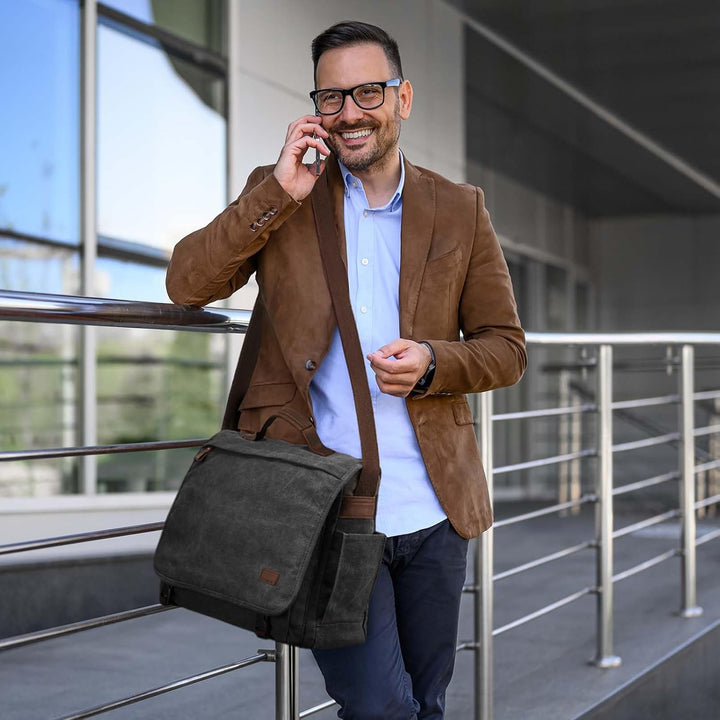 S-ZONE Herren Umhängetasche 17,3 Inch Übergrösse Messenger Bag Canvas Laptoptasche Aktentasche Schul