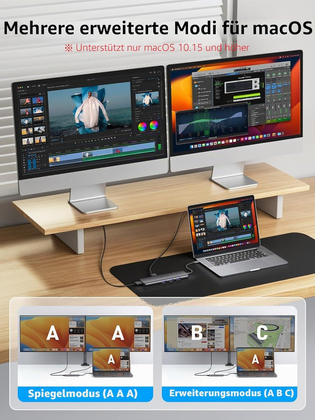𝐔𝐩𝐠𝐫𝐚𝐝𝐞 Lemorele 6 in 1 Dual Display Aluminiumgehäuse Adapter mit Dual HDMI, 3*USB 3.0, 100W PD, USB