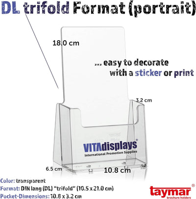 taymar C110 40 Stück Flyerständer, Prospekthalter, Prospektständer, DIN Lang (DL) transparent , 40 S