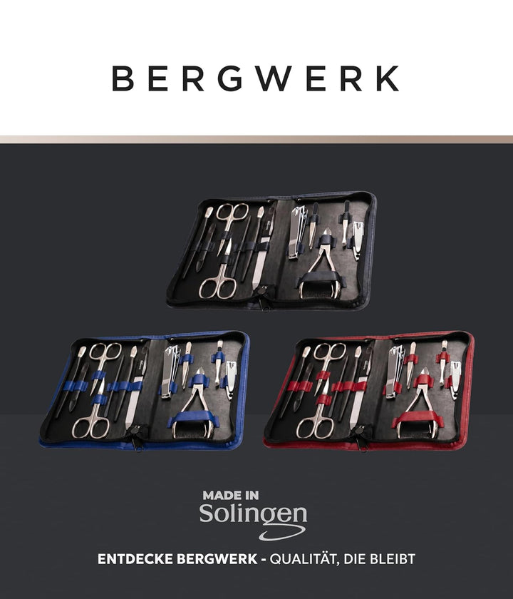 Solingen Reissverschlussetui Schwarz 12-teilig – Maniküre Set aus LWG Leder, präzise Nagelpflege – f