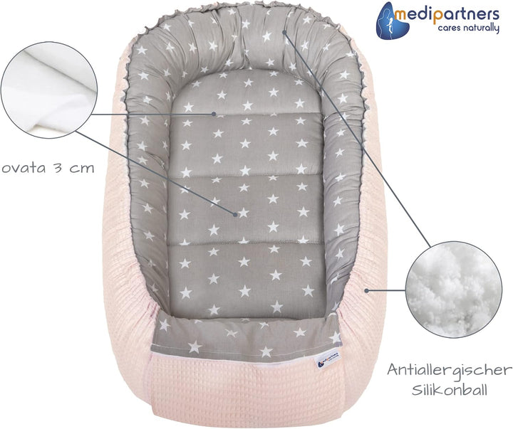 Medi Partners Babynest Kuschelnest Babynestchen 100% Baumwolle Waffle Nestchen Reisebett für Babys S