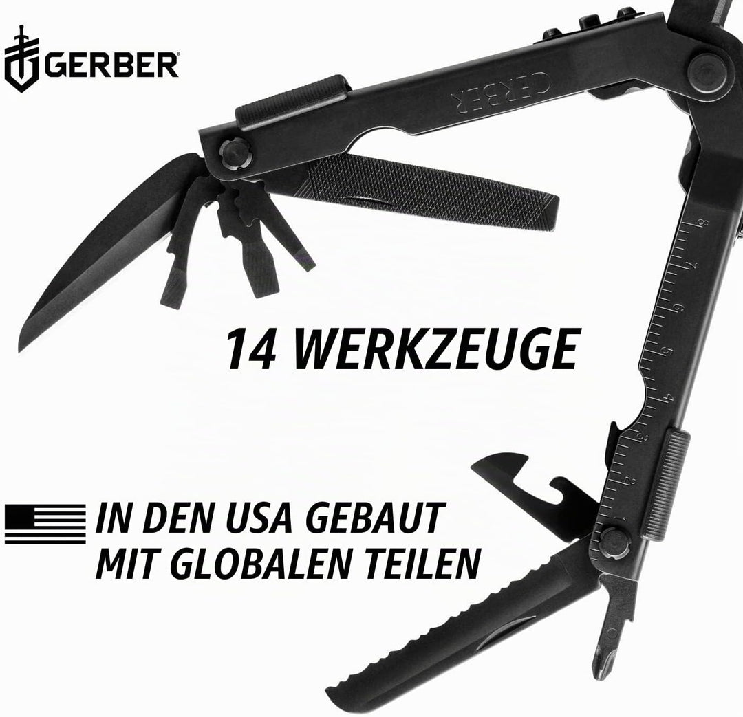 Gerber Multi-Tool mit zwei Messern und Leder-Scheide, MP600 Full-Size, Mit 14 Funktionen, Schwarz, 7