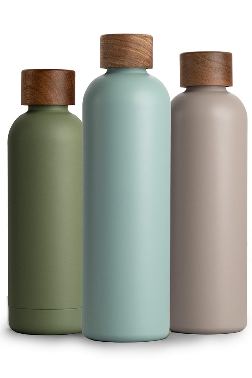 T&N Edelstahl Trinkflasche 1 Liter, Thermosflasche 1l mit Akazienholz Deckel, Isolierte Wasserflasch