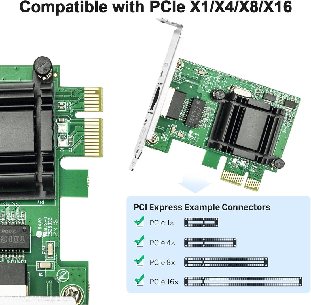 HiFiber Gigabit PCIe Netzwerkkarte, Intel 82574L Chip, 1-Port RJ45 LAN Adapter (NIC), unterstützt VM